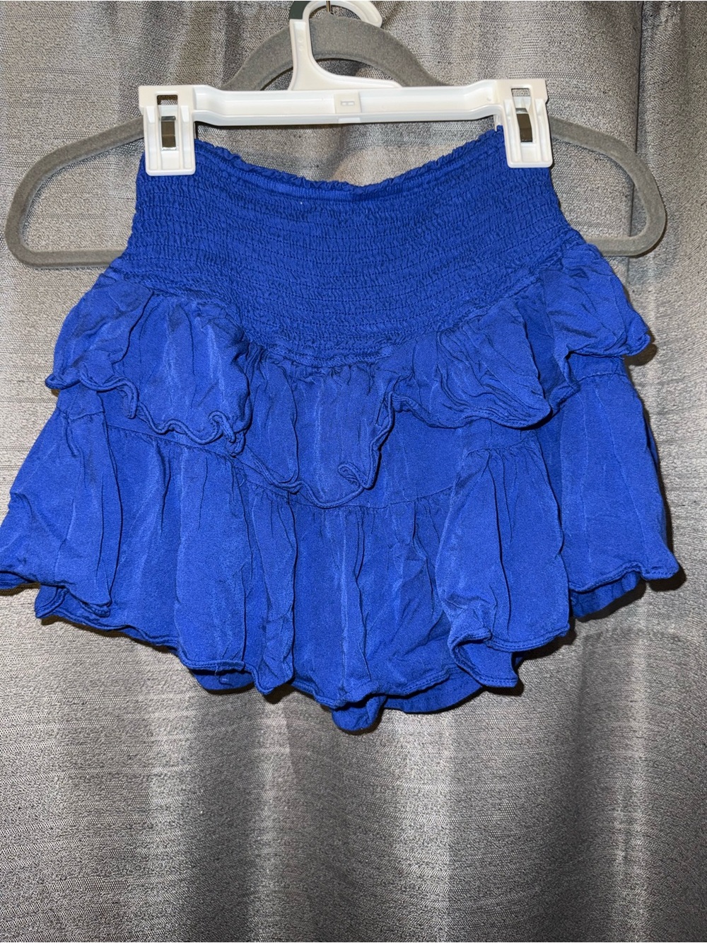 Blue Ruffled Smocked Mini Skirt